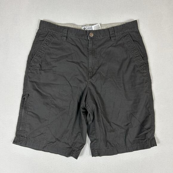 Columbia Casual Chino Hiking Shorts Men's 34 Gray Pockets 100% Cotton Mid Rise - Picture 1 of 9